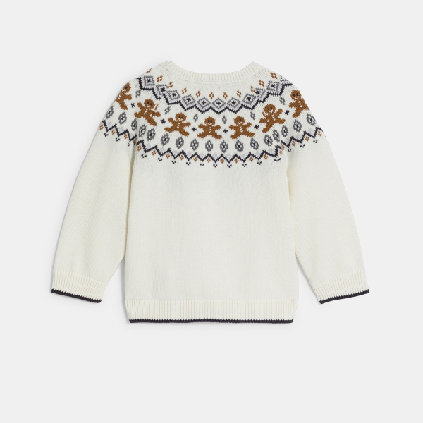 كنزة تريكو محبوكة من الجاكار باللون الأبيض للأولاد الصغار